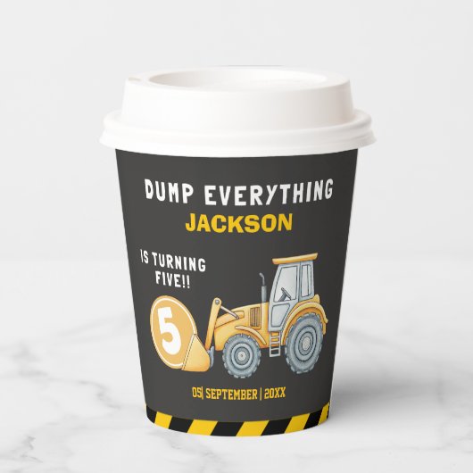 Construction Birthday 5th | Dump Truck Party Pappbecher (Rückseite)
