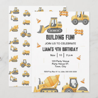 Construction Birthday – Boy's 1st Party Invitation Einladung