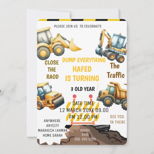 Construction Birthday Invitation Dump Everything B Einladung (Vorderseite)