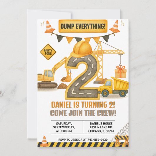 Construction Birthday Invitation, Dump Truck Einladung (Vorderseite)