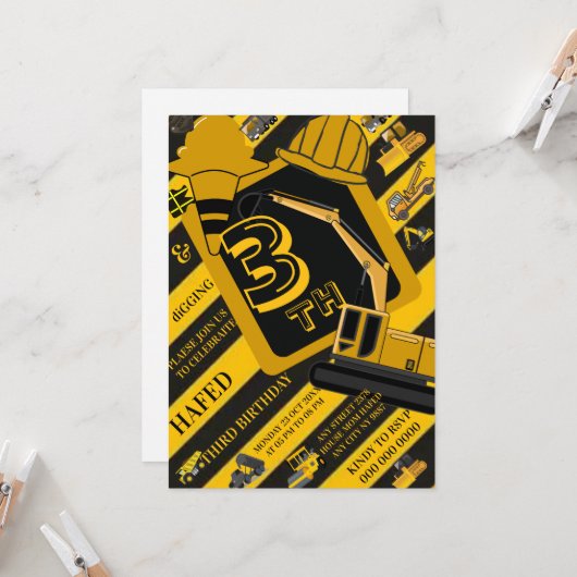 Construction Birthday Invitation, Editable Constru Einladung (Vorderseite/Rückseite Beispiel)