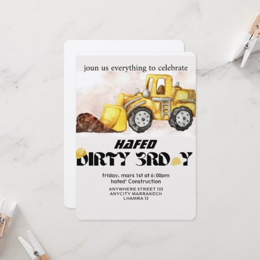 Construction Birthday Invitation Editable Dump Tru Einladung (Vorderseite/Rückseite Beispiel)