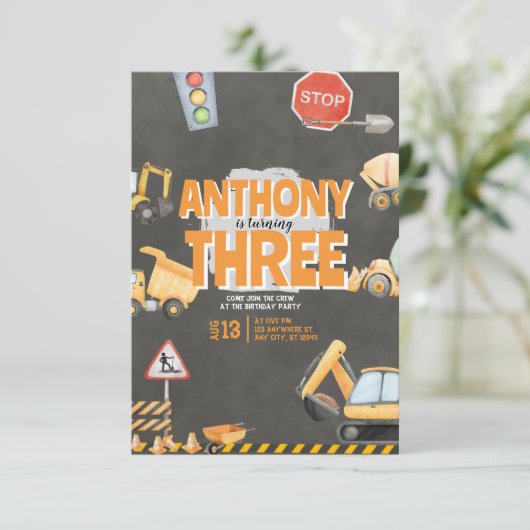 Construction Birthday Invitation Einladung (Stehend Vorderseite)