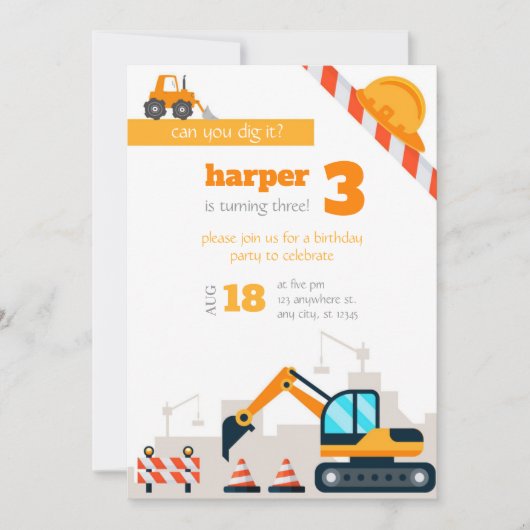 Construction birthday invitation template bday dankeskarte (Vorderseite)