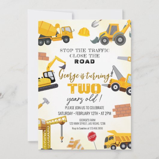 Construction Birthday Invitations Einladung (Vorderseite)
