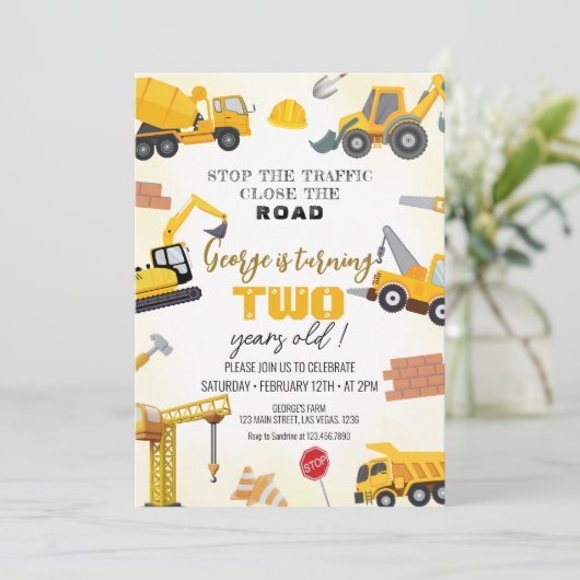 Construction Birthday Invitations Einladung (Stehend Vorderseite)