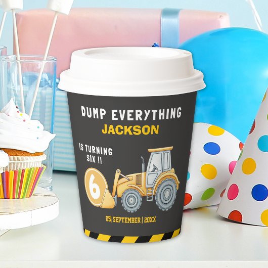 Construction Birthday Paper Cups Turning Six Pappbecher