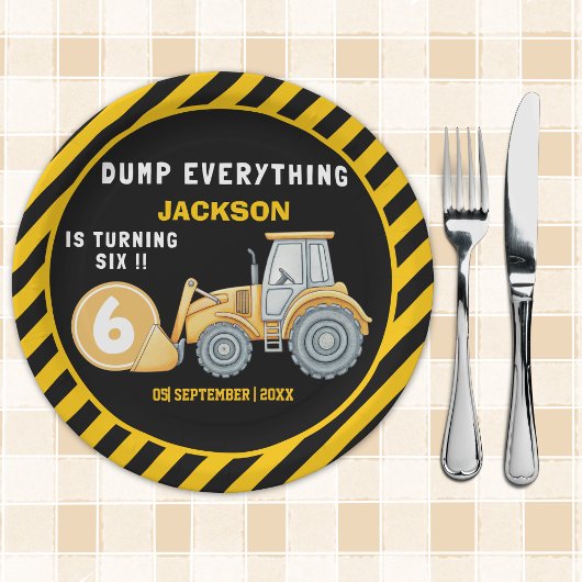 Construction Birthday Paper Plates Turning 6 Pappteller