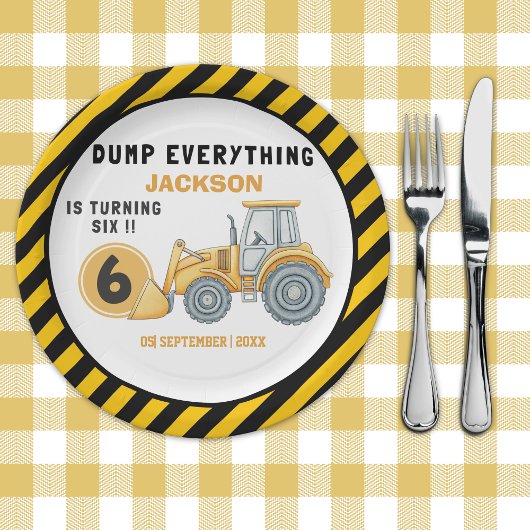 Construction Birthday Paper Plates Turning 6 Pappteller