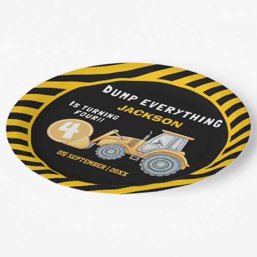 Construction Birthday Party | Excavator & Wrecking Pappteller (Schrägansicht)