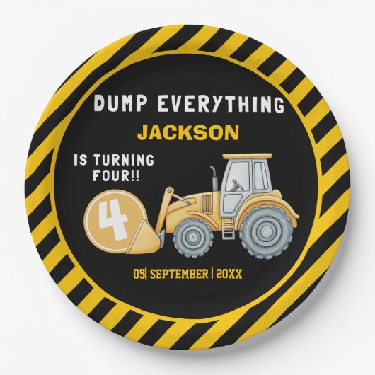 Construction Birthday Party | Excavator & Wrecking Pappteller (Vorderseite)