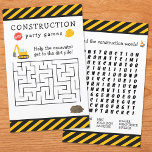Construction Birthday Party Kid Boy Activity Sheet<br><div class="desc">Celebrate your little one's special day with this custom boy birthday party activity game sheet with an adorable construction theme. The game sheet has an excavator, a dirt pile, a stop sign, a hard hat, and orange safety cones. There are also yellow and black stripes. There is a labyrinth maze...</div>