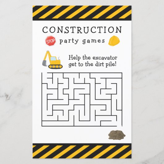 Construction Birthday Party Kid Boy Activity Sheet (Vorderseite)