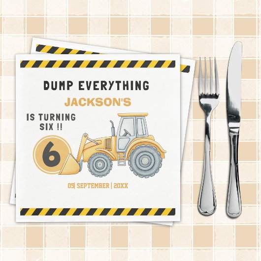 Construction Birthday Party Turning Six Yellow Serviette