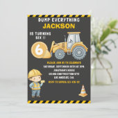 Construction Birthday Turning Six Boy Einladung (Stehend Vorderseite)