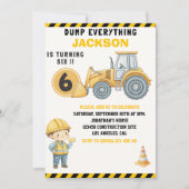 Construction Birthday Turning Six Boy Yellow Einladung (Vorderseite)