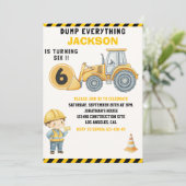 Construction Birthday Turning Six Boy Yellow Einladung (Stehend Vorderseite)