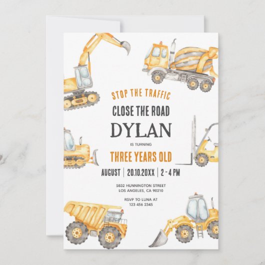 Construction Boy Birthday Invitation Einladung (Vorderseite)