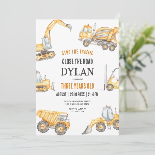 Construction Boy Birthday Invitation Einladung (Stehend Vorderseite)
