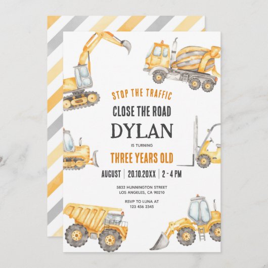Construction Boy Birthday Invitation Einladung (Vorne/Hinten)