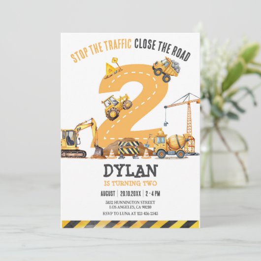 Construction Boy Birthday Invitation Einladung (Stehend Vorderseite)