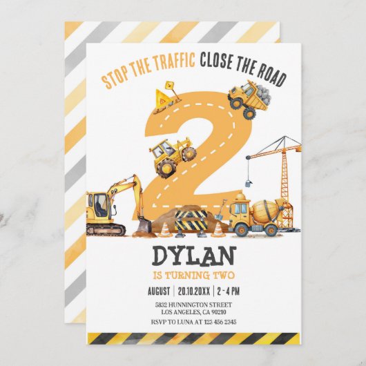 Construction Boy Birthday Invitation Einladung (Vorne/Hinten)
