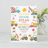 Construction Boy Birthday Invitation Einladung (Stehend Vorderseite)