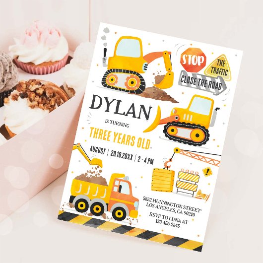Construction Boy Birthday Invitation Einladung