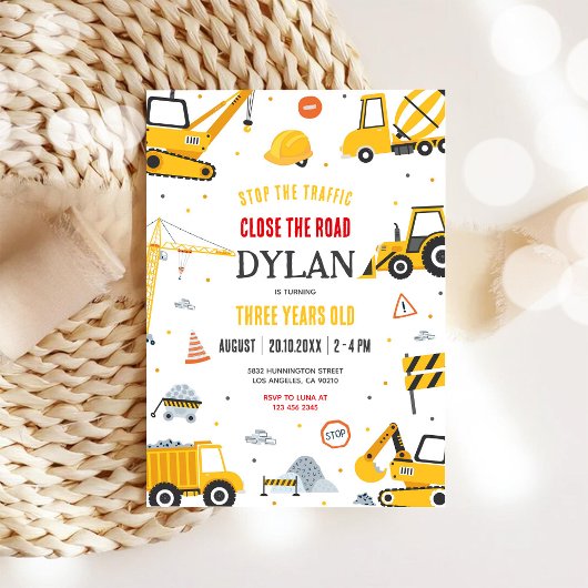 Construction Boy Birthday Invitation Einladung