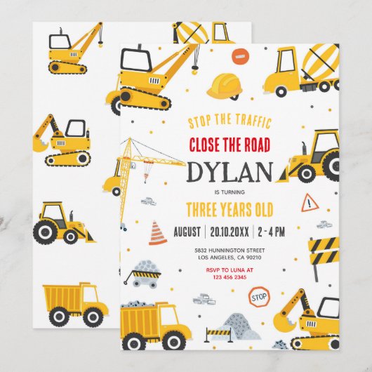 Construction Boy Birthday Invitation Einladung (Vorne/Hinten)
