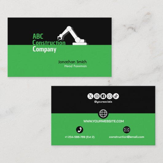 Construction Building Crane Business Card Visitenkarte (Vorne/Hinten)
