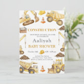 construction bulldozer celebration baby boy shower einladung (Stehend Vorderseite)