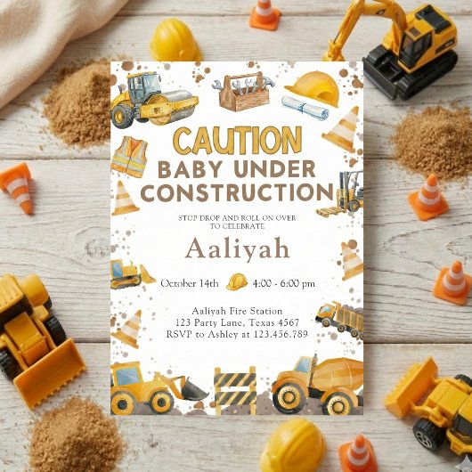 construction bulldozer celebration baby boy shower einladung