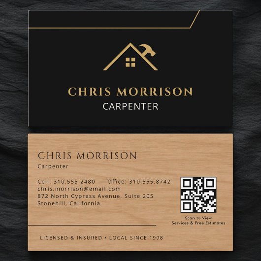 Construction Carpenter Carpentry Wood QR Code Visitenkarte