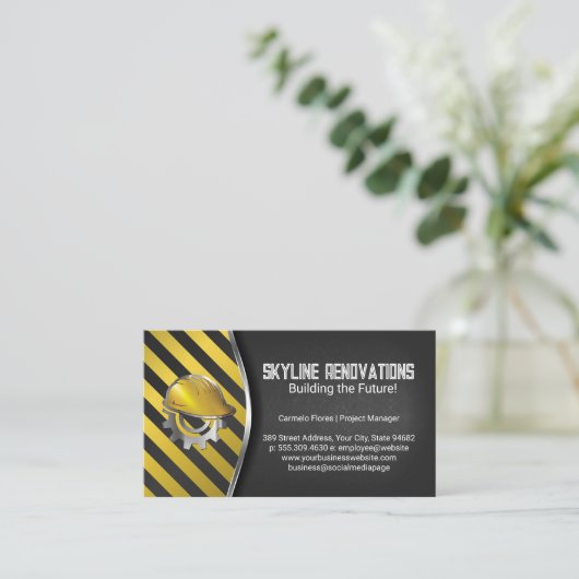 Construction Caution | Hard Hat Helmet Visitenkarte (Stehend Vorderseite)