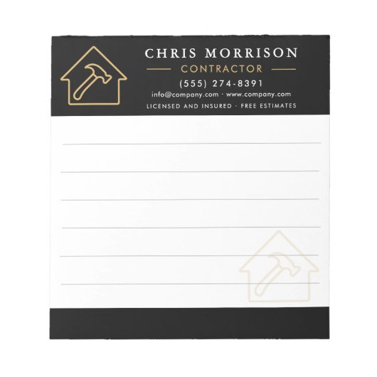 Construction Company Black Gold Notepad Notizblock (Vorderseite)