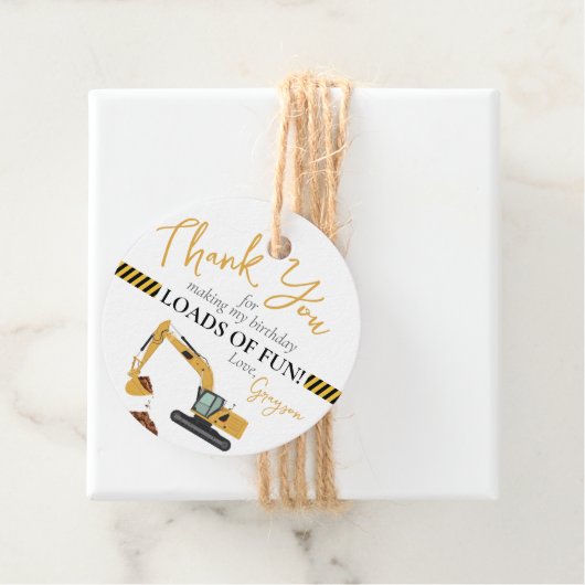 Construction Digger Boy Birthday Party Danke Geschenkanhänger (Beispiel)