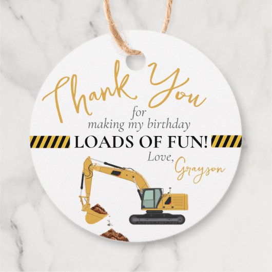 Construction Digger Boy Birthday Party Danke Geschenkanhänger (Rückseite)