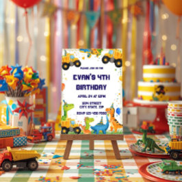 Construction Dinosaur Birthday Invitation Dump Einladung