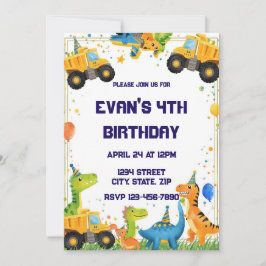 Construction Dinosaur Birthday Invitation Dump Einladung