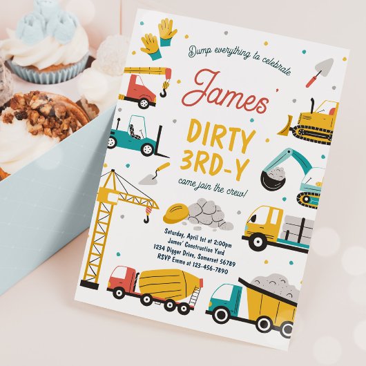 Construction Dirty 3rd-y Dump Truck 3rd Birthday Einladung