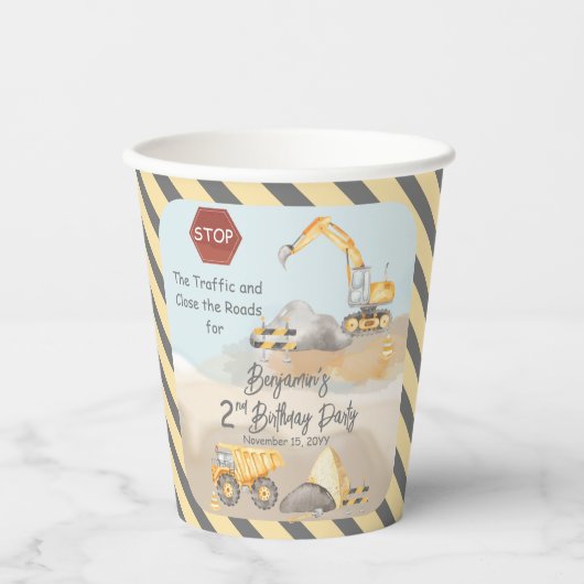 Construction Dump Truck Boy's 2nd Birthday Party Pappbecher (Vorderseite)