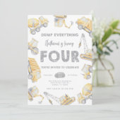 Construction Dump Truck FOUR 4th Birthday Party Einladung (Stehend Vorderseite)