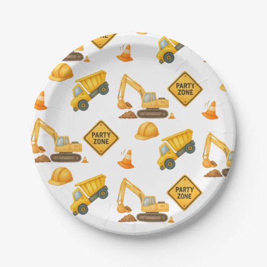Construction Dump Truck Kids Any Age Birthday Pappteller (Vorderseite)
