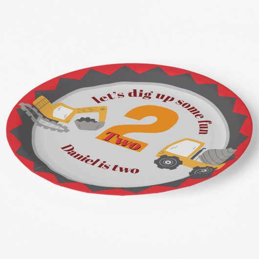 Construction Dump Truck Pappteller (Schrägansicht)