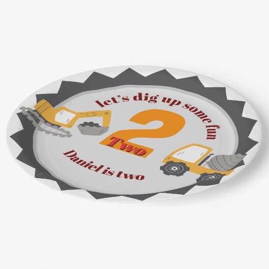 Construction Dump Truck Pappteller (Schrägansicht)