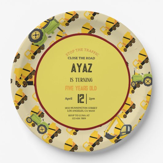 Construction Dump Truck Party Boy Birthday  Pappteller (Vorderseite)