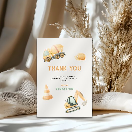 Construction Dump Truck Party Boy First Birthday Dankeskarte