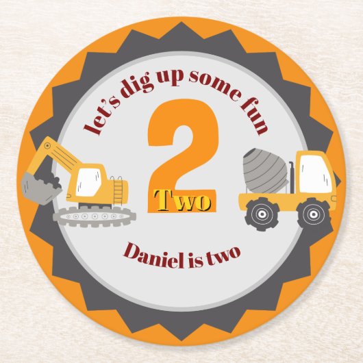 Construction Dump Truck Runder Pappuntersetzer (Vorderseite)