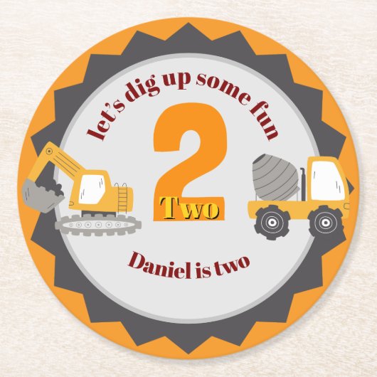 Construction Dump Truck Runder Pappuntersetzer (Vorderseite)